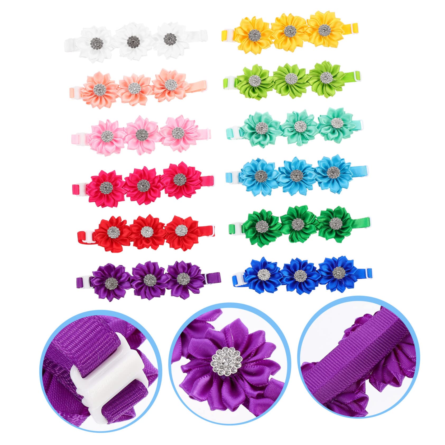 INOOMP 36stücke Hundeschleifen Blumenhalsband Mit Strass Für Haustiere Verstellbar Und Atmungsaktiv Kostümaccessoires Für Hunde Und Katzen Für Hochzeiten Und Besondere Anlässe