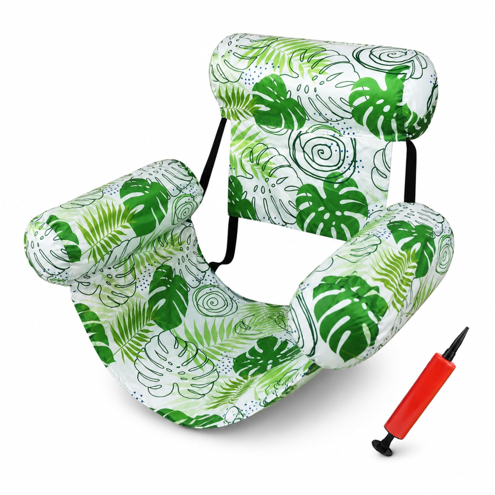 Inflatable Pool Chair, 1 Pack Floating Pool Chair for Adults with Hand Pump, Oxford Fabric Pool Hammock Float with Adjustable Backrest & Armrests, Foldable Water Lounge Chair for Pool, Beach, Lake & H