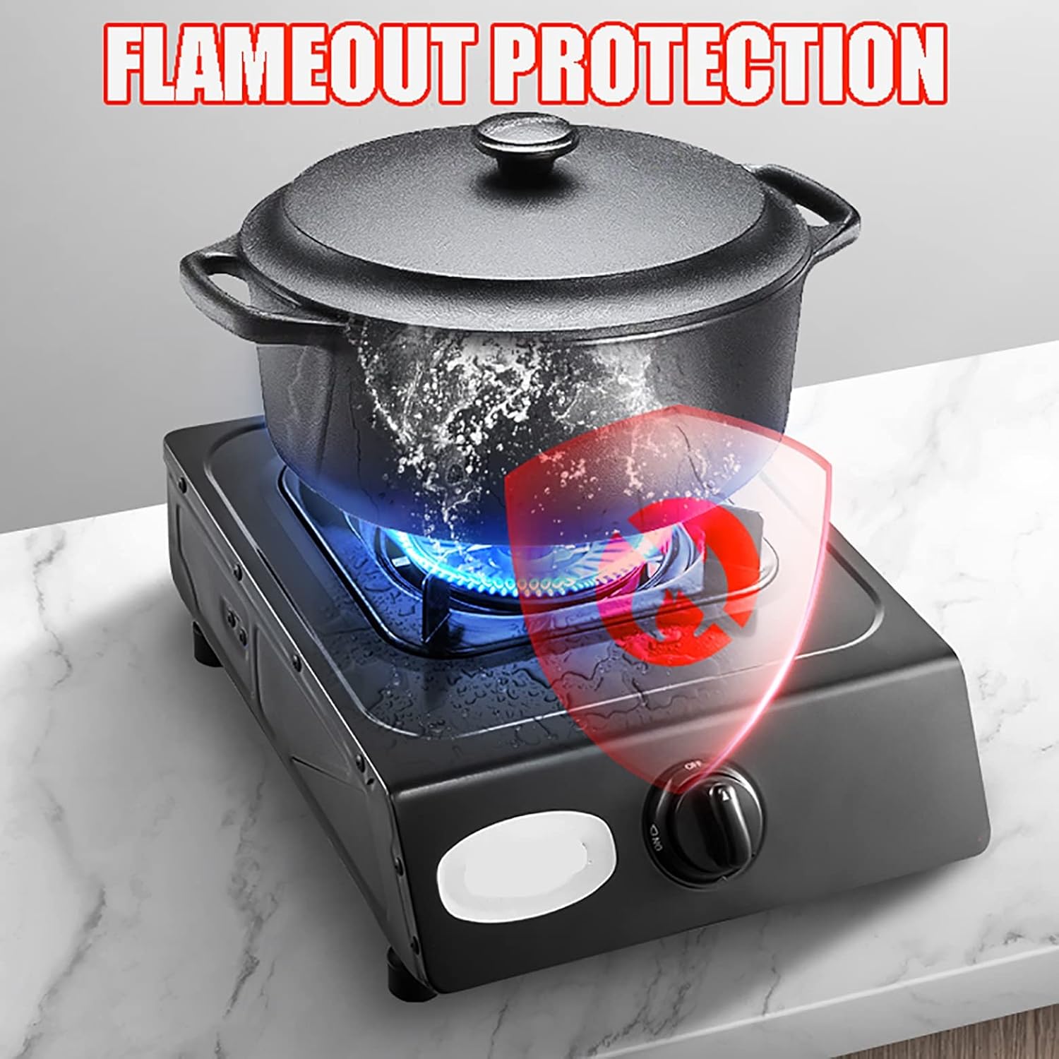 Gas cooktop Desktop Burner Gas Cooker gas hob 5. 2KW Fierce Fire Desktop Cooking Stove With Flameout Protection, Black Spray Panel