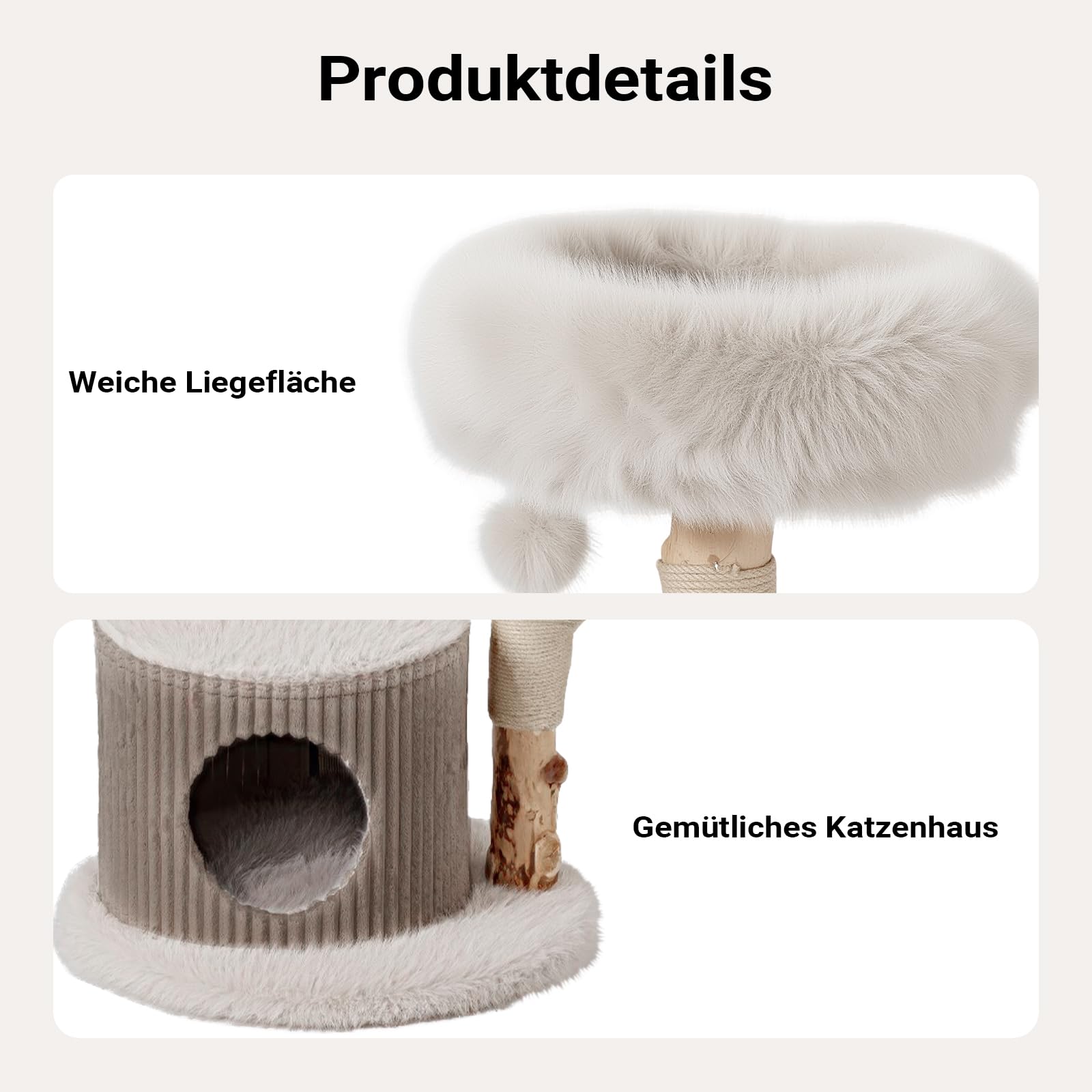 Fudajo Forest Tree 146 cm Kratzbaum Natur, Katzenbaum in Holzoptik mit Katzenhaus, Katzenbett und Spielball