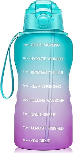 Giotto Botella de agua motivacional grande de 1 galón64 onzas con marcador de tiempo y pajita jarra de agua Tritan a prueba de fugas sin BPA