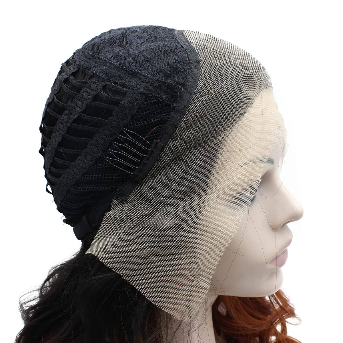 MX angel Long Black Roots Burgundy Red Ombre Wavy Synthetic Wig Lace Front Heat Resistant Fiber Hair