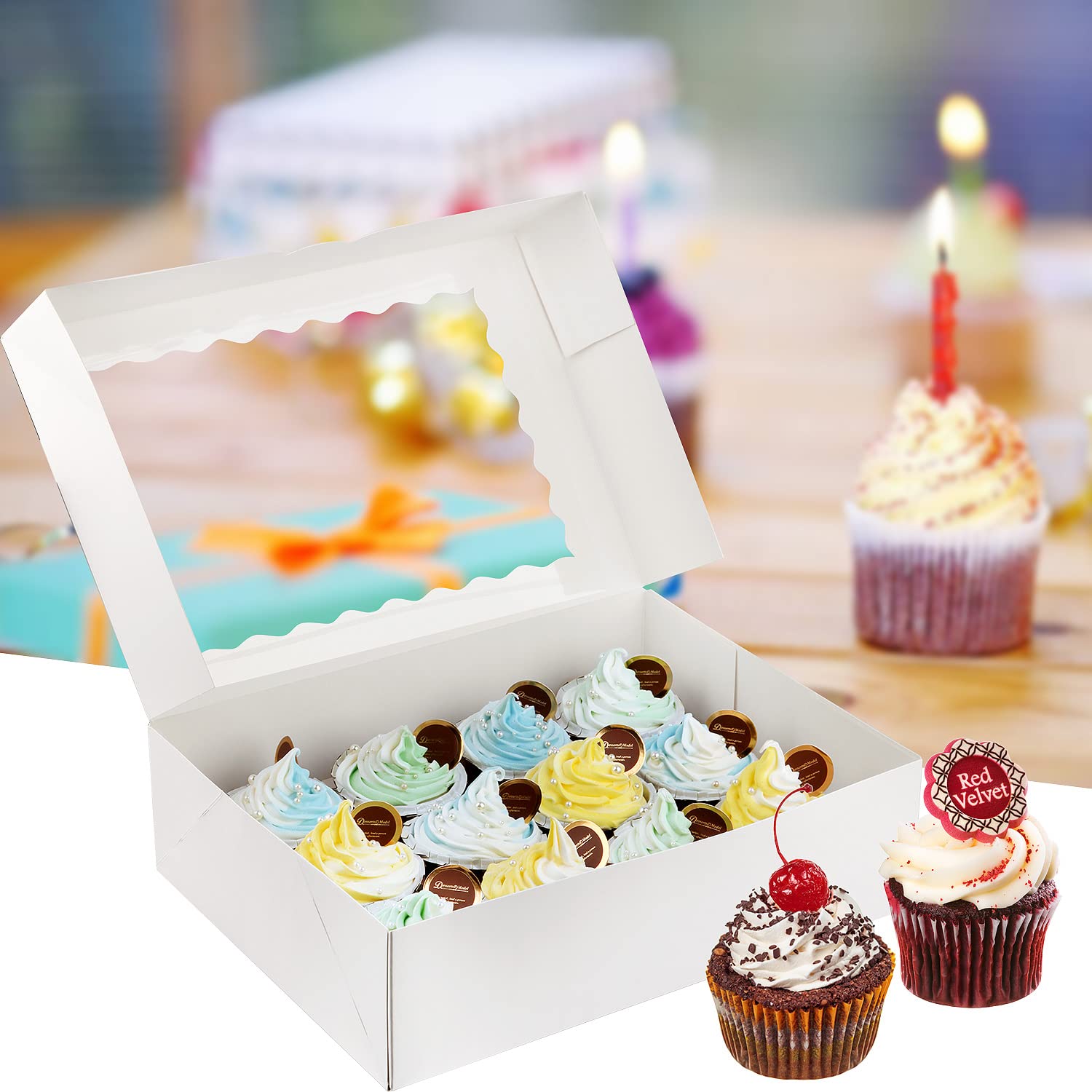 20 Weihnachts-Cupcake-Boxen Mit Einsätzen – 8,9x8,9x8,9 Cm, Fensterdesign, Für Muffins, Kakaobomben, Geburtstag