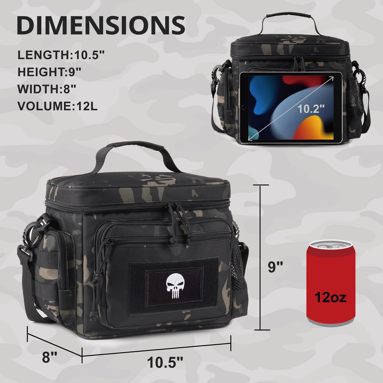 Borsa Termica Tattica MOLLE Impermeabile Isolata per Uomo Lavoro Pic-Nic