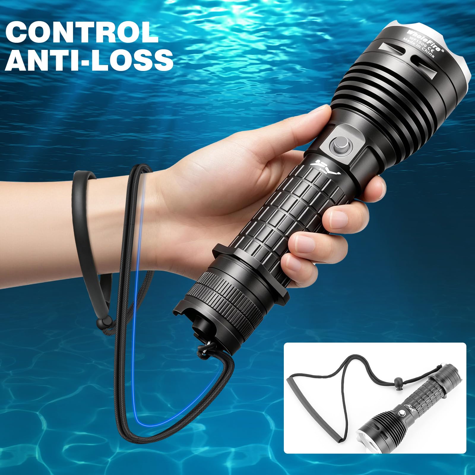 LED Tauchlampe IPX8 Wasserdichte 6000 Lumen Tauchen Taschenlampe 3 Modi Wiederaufladbare Unterwasser Taschenlampe zum Tauchen Schwimmen Wandern