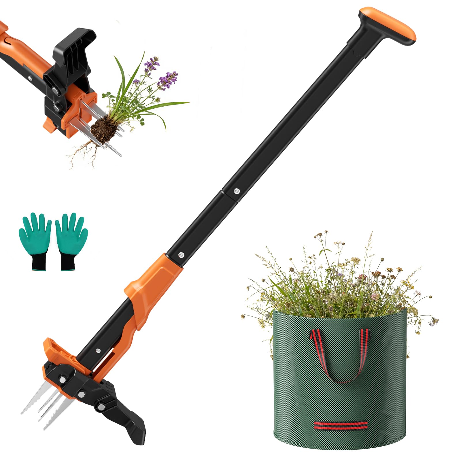 Cuchilla para Malas Hierbas de 85-100cm con Longitud Ajustable, Dispositivo para Eliminar Malas Hierbas con Mango Largo y 4 Garras,Herramientas de jardinería para el Patio y el césped.