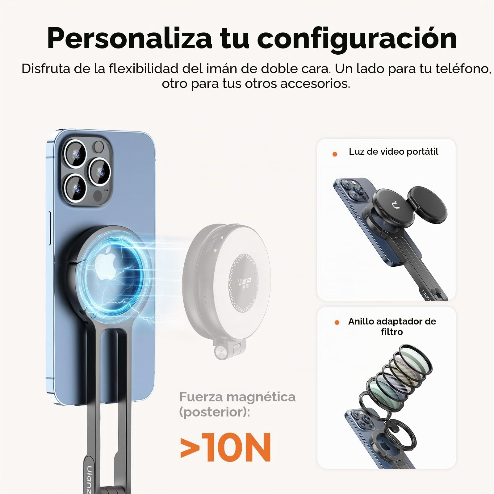 ULANZI MA30 Trípode Magnético para Teléfono Móvil, Mini Trípode Plegable de Aluminio, Imán de Doble Cara, Montaje Rápido, Compatible con iPhone 16, 15, 14, 13, 12 Magsafe, Gris