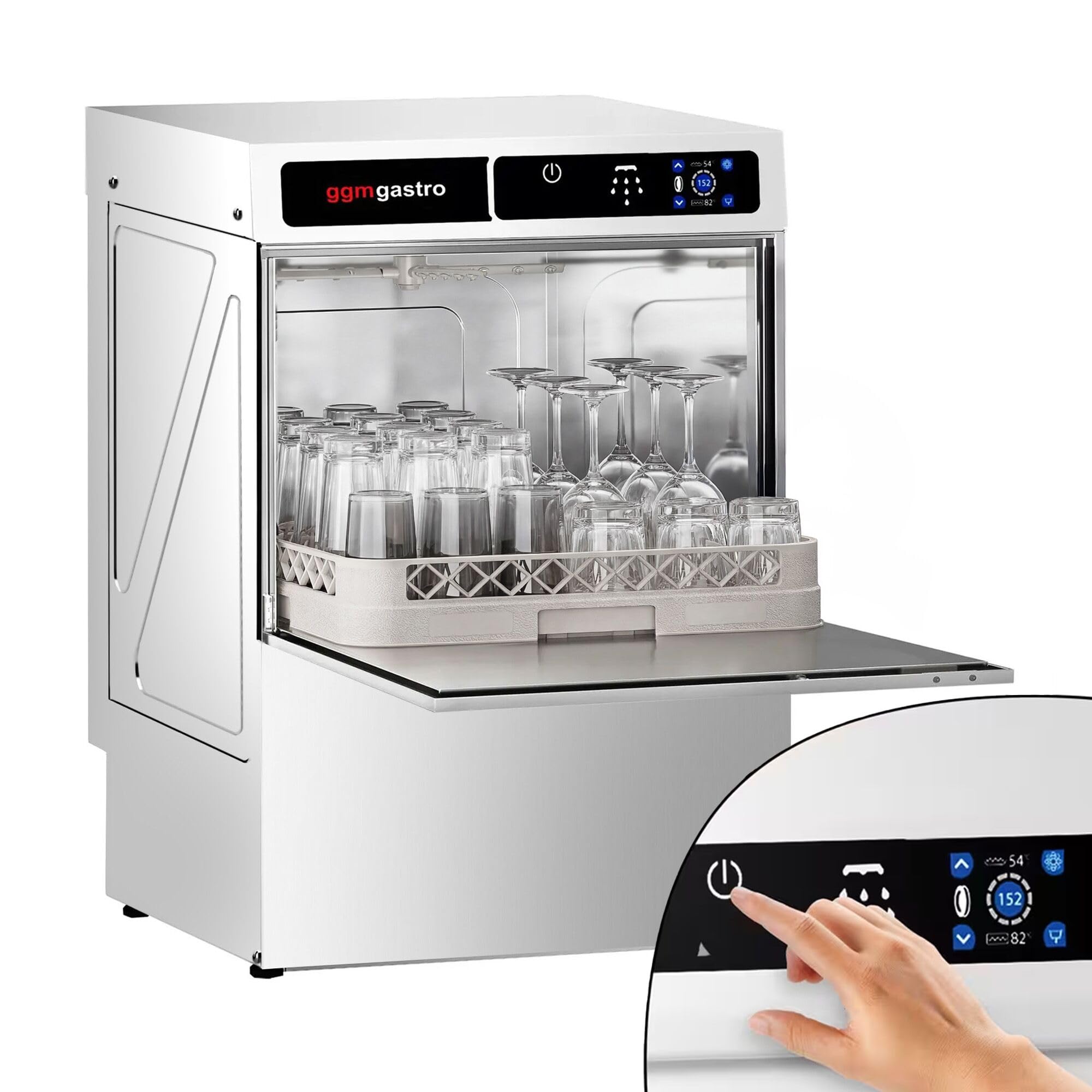 GGM Gastro Gläserspülmaschine Touch 3,30 kW 350x350 mm | intuitive Touch-Bedienung, integrierte Laugenpumpe, vollautomatische Dosierung, hygienisches Edelstahlgehäuse, zeitsparend