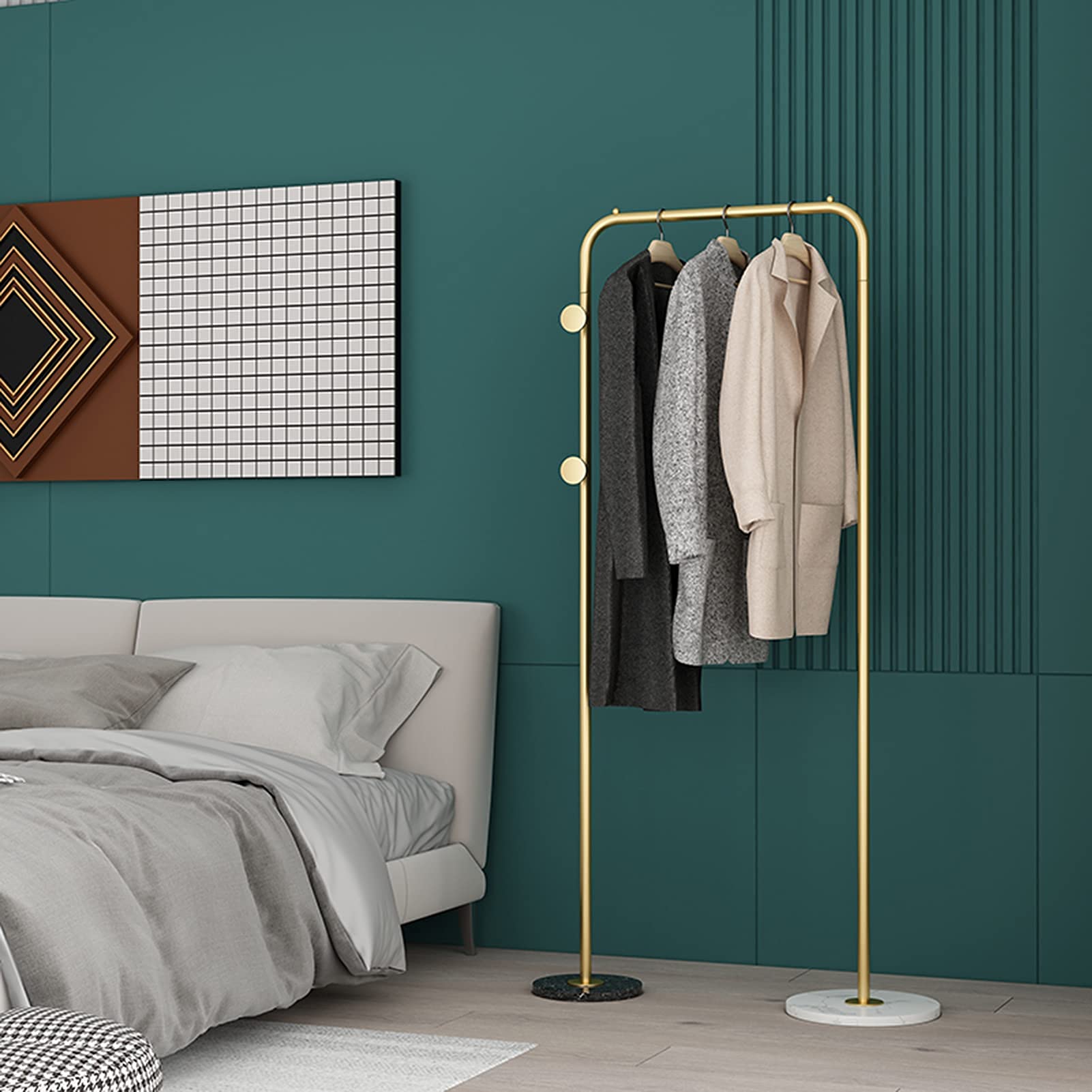 Kleiderständer Nordischer moderner Kleiderständer aus Metall Wohnzimmer Schlafzimmer Einzelstange hängender Kleiderständer bodenstehender Marmorsockel Einzelhandels-Kleiderständer (Größe: 60 x 150 c