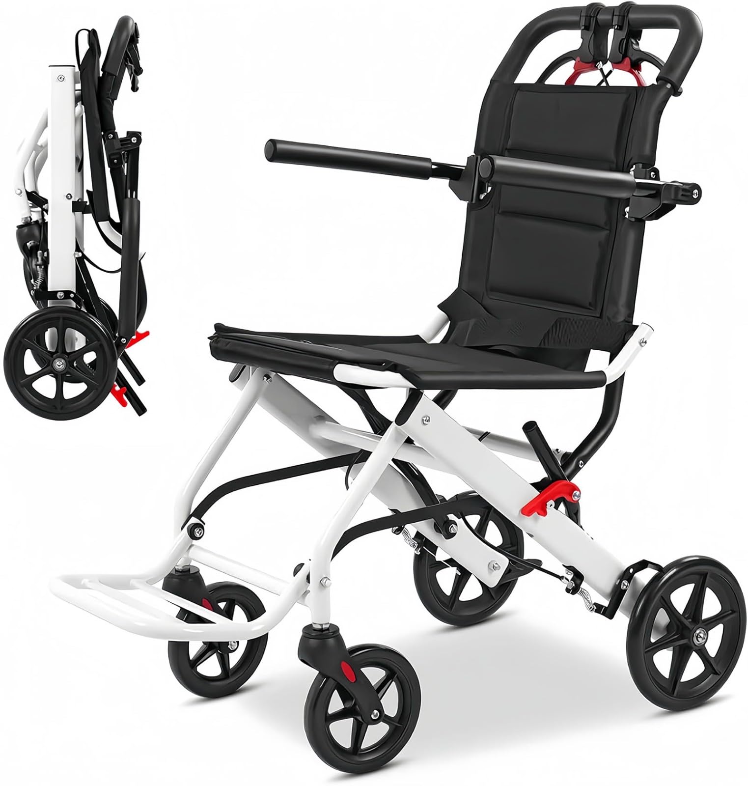 Silla Ruedas Ultraligera, Silla Ruedas Viaje Ligera y Plegable, Sillas de Ruedas Extra Estrechas con Freno Tambor, Silla de Ruedas pequeña de Aluminio para el hogar, 6,3 kg A