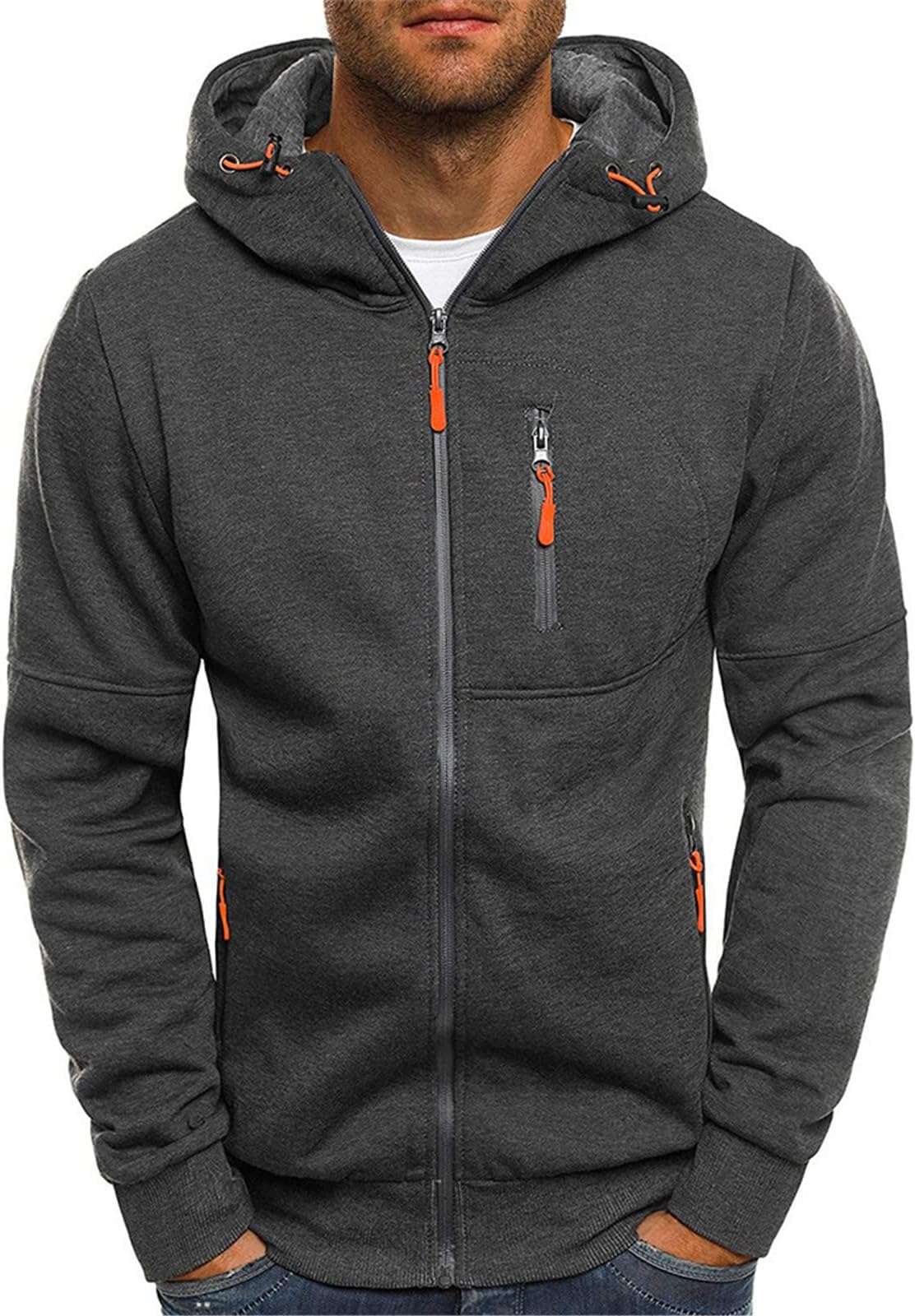 Hoodies for Men UK Mens Sweatshirts Mens Fleece Full Zip Up Jacket Long Sleeve Zipped Jumper Top Sweaters Pullover Hooded Sweatshirt with Pockets for Running Workout Fitness Plus Size 8-18