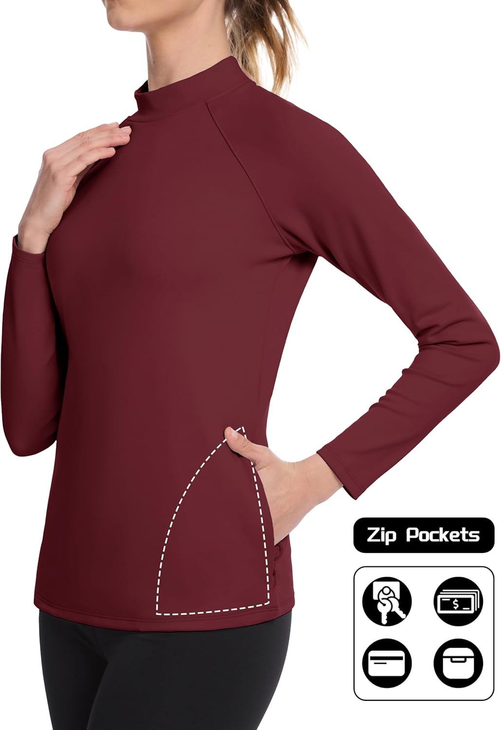 MAGCOMSEN Thermal Shirts for Women Mock Turtneck Long Sleeve Tops Fleece Pullover Workout Running Winter Base Layer - Image 4