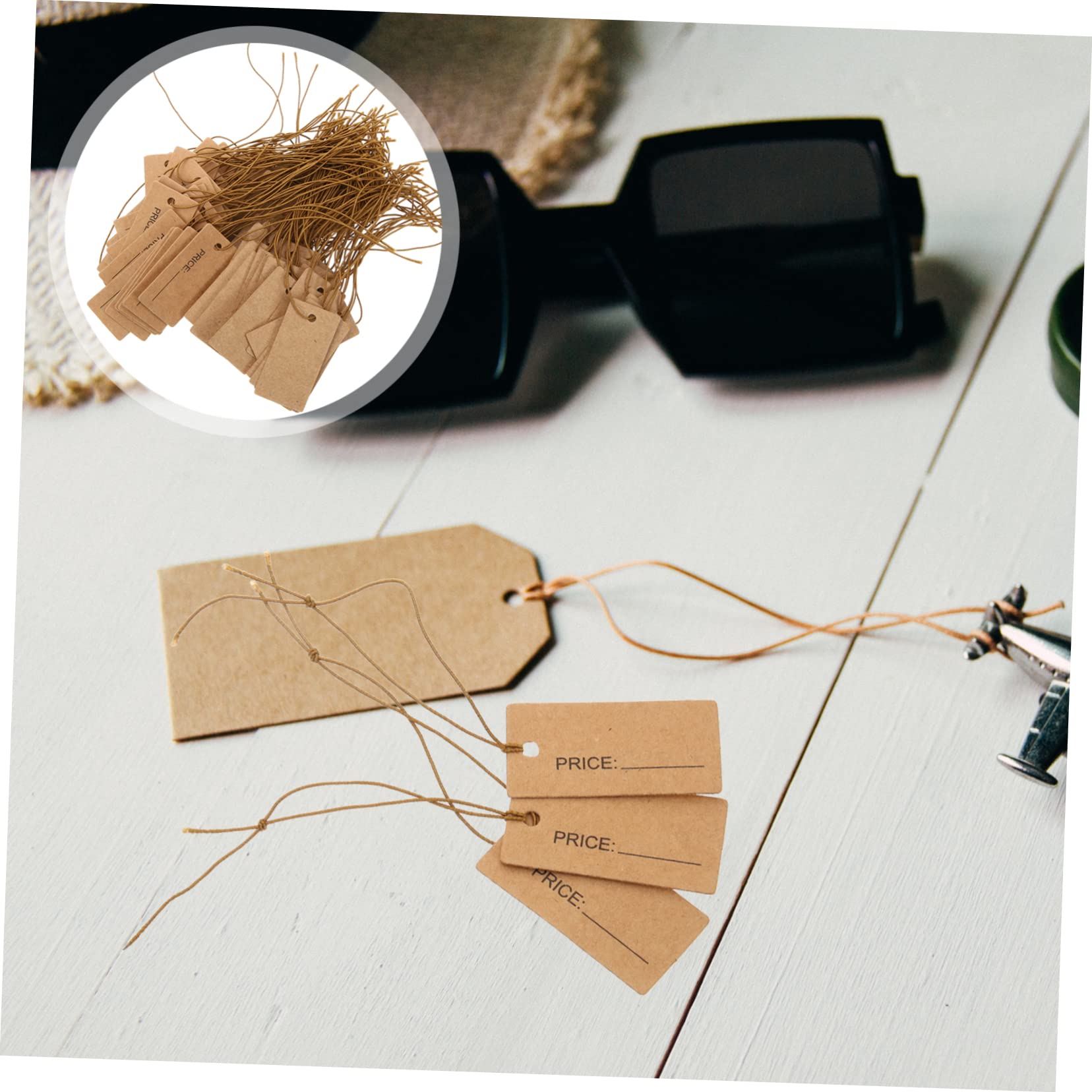 Housoutil 5 Sätze Elastisches Seiletikett Für Handwerksschilds Etiketten Hängendes, Aufgereihtes Etikett Gold Schlüssel Einzelhandel Schmuck Karten Hellbraun Kraftpapier 100 Stück * 5