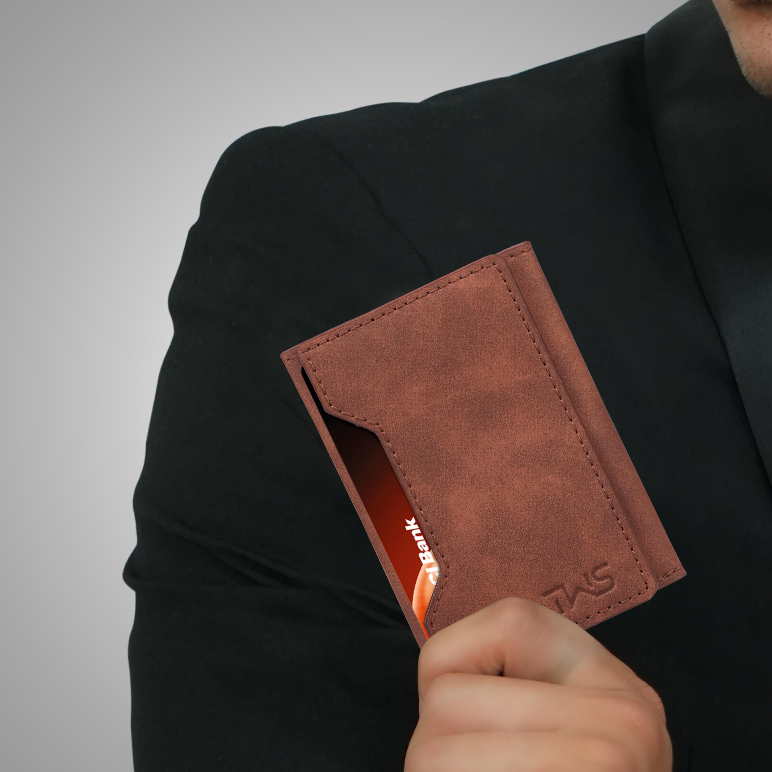 The Wallet Store Magna Suede Vegan Leather Cardholder (Brown)