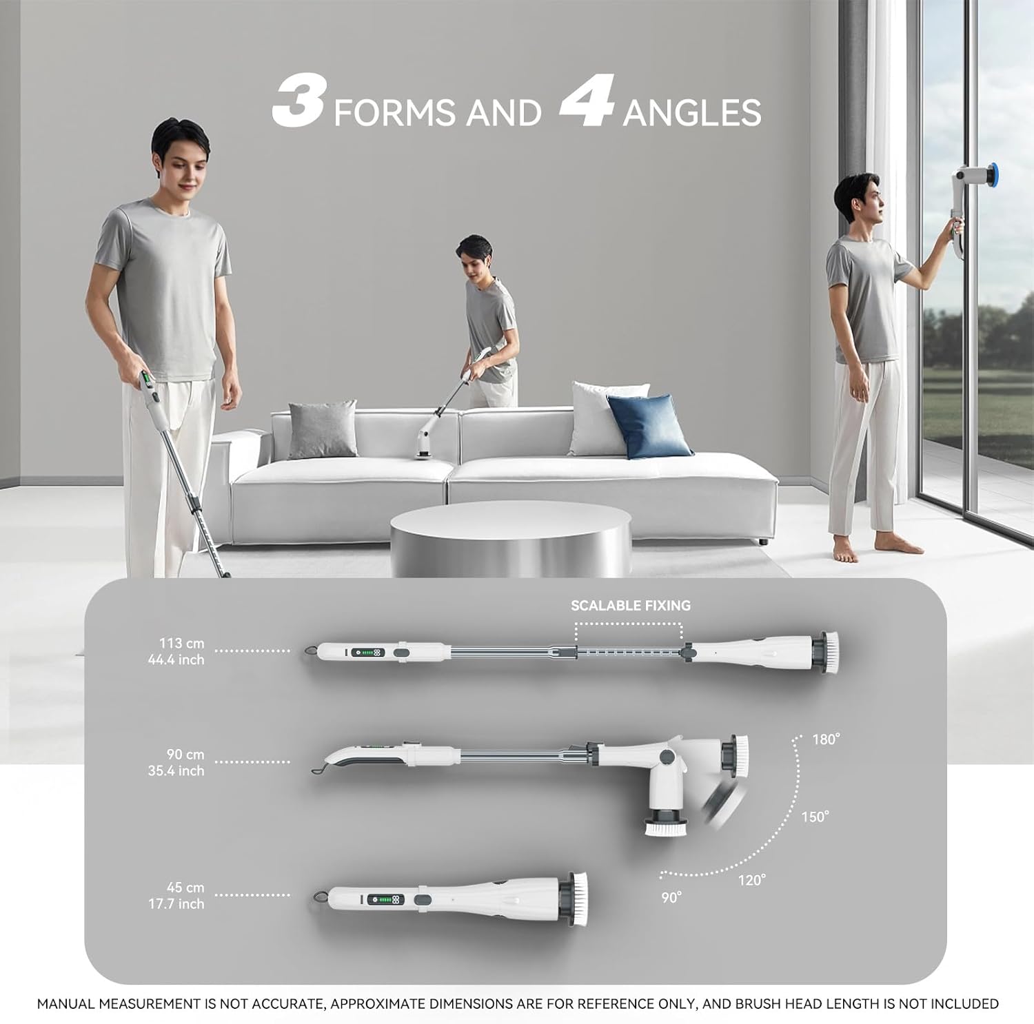 Cordless Electric Scrubber Handheld Multi-Function Cleaning Brush Kit with 7 Heads Adjustable Handle 3 Speeds Ideal for Home Kitchen Bathroom Wall Floor