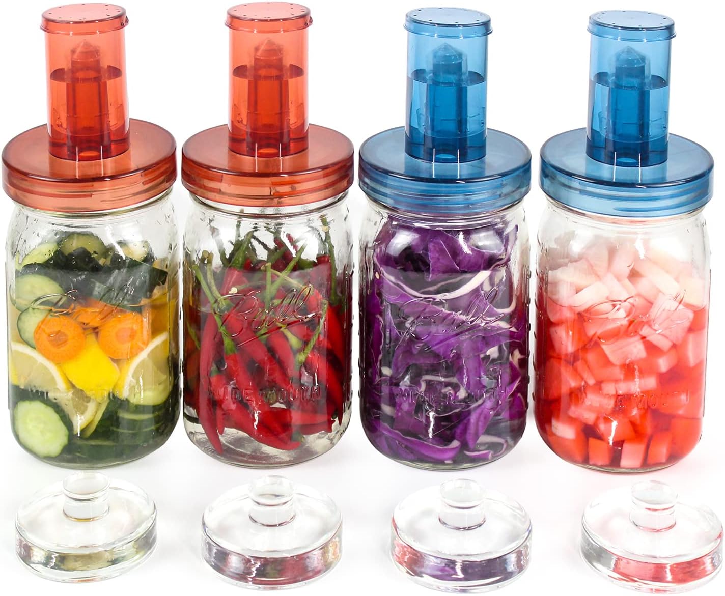 Fermentation Kit-4 Glass Fermentation Weights,4 Fermenting Lids,Compatible With Wide Mouth Mason Jars,for Making Sauerkraut,jam,Kimchi and More