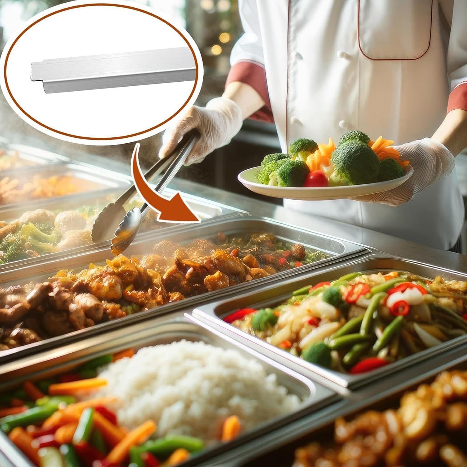 Set di barre adattatori in acciaio inox, 8 pezzi, 30 cm, barre divisorie per servizio alimentare, dimensioni standard lunghe, forniture per il personale della cucina, attrezzature per buffet
