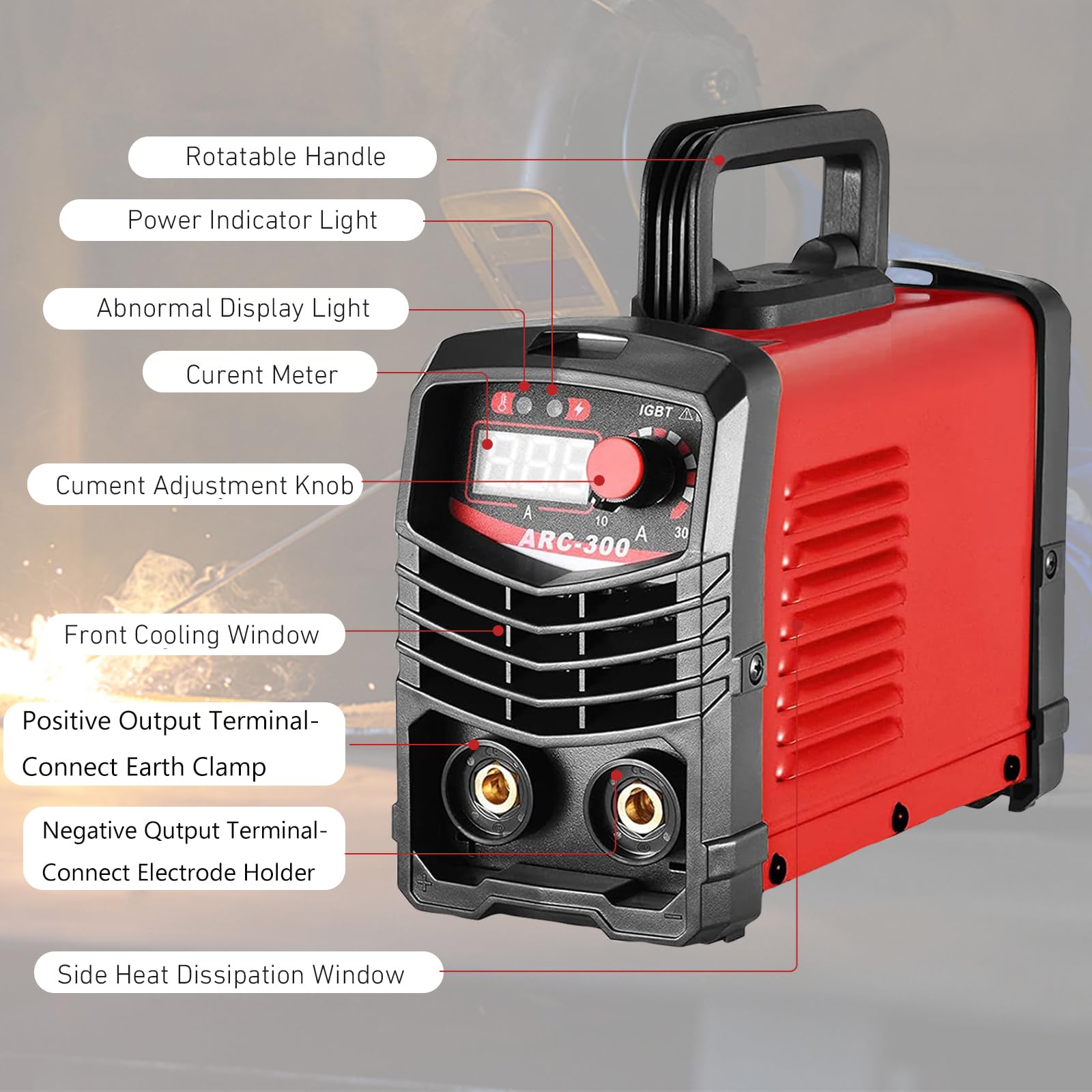 Poste à Souder Arc Portable ARC-300, Onduleur IGBT 230V Poste à Souder à Électrode avec Écran LCD Numérique, Station Soudage Arc Compact pour Bricolage, Réparation Automobile
