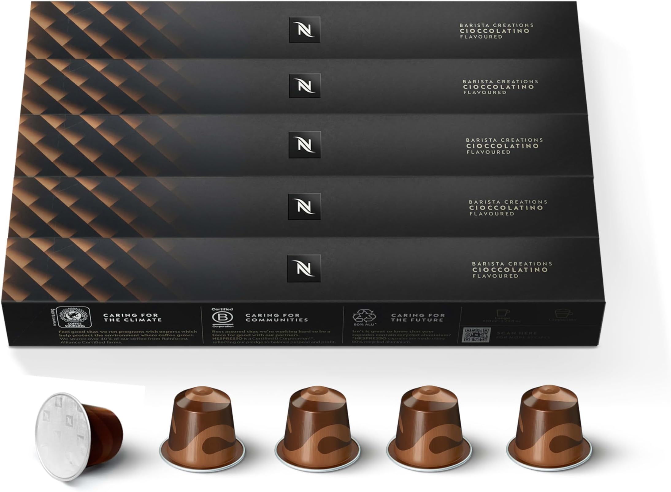 Nespresso Cioccolatino Barista Creations Roasted Coffee Capsules, Original Line, 10 capsules in 1 Sleeve - Pack of 5 Sleeves