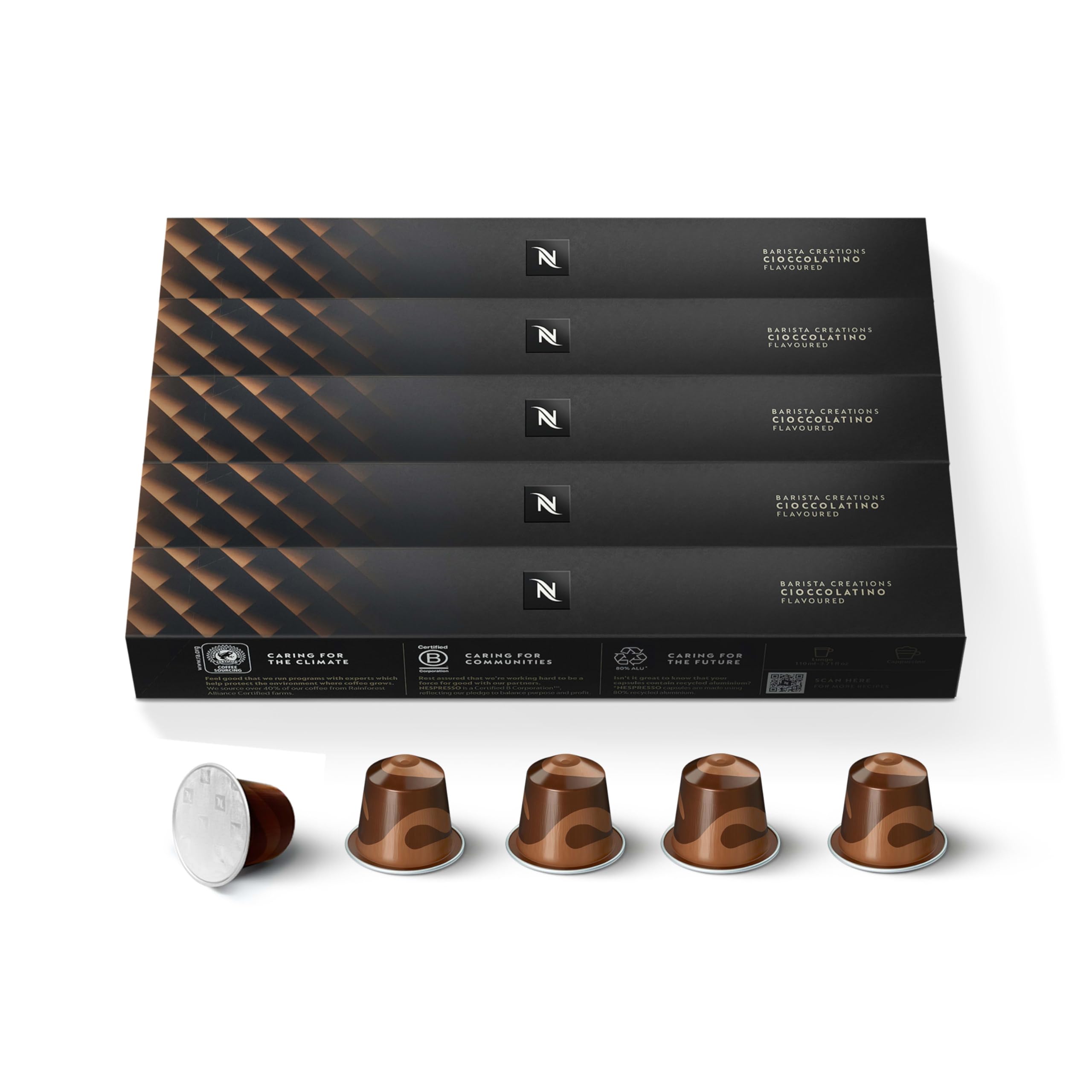 Nespresso Cioccolatino Barista Creations Roasted Coffee Capsules, Original Line, 10 capsules in 1 Sleeve - Pack of 5 Sleeves