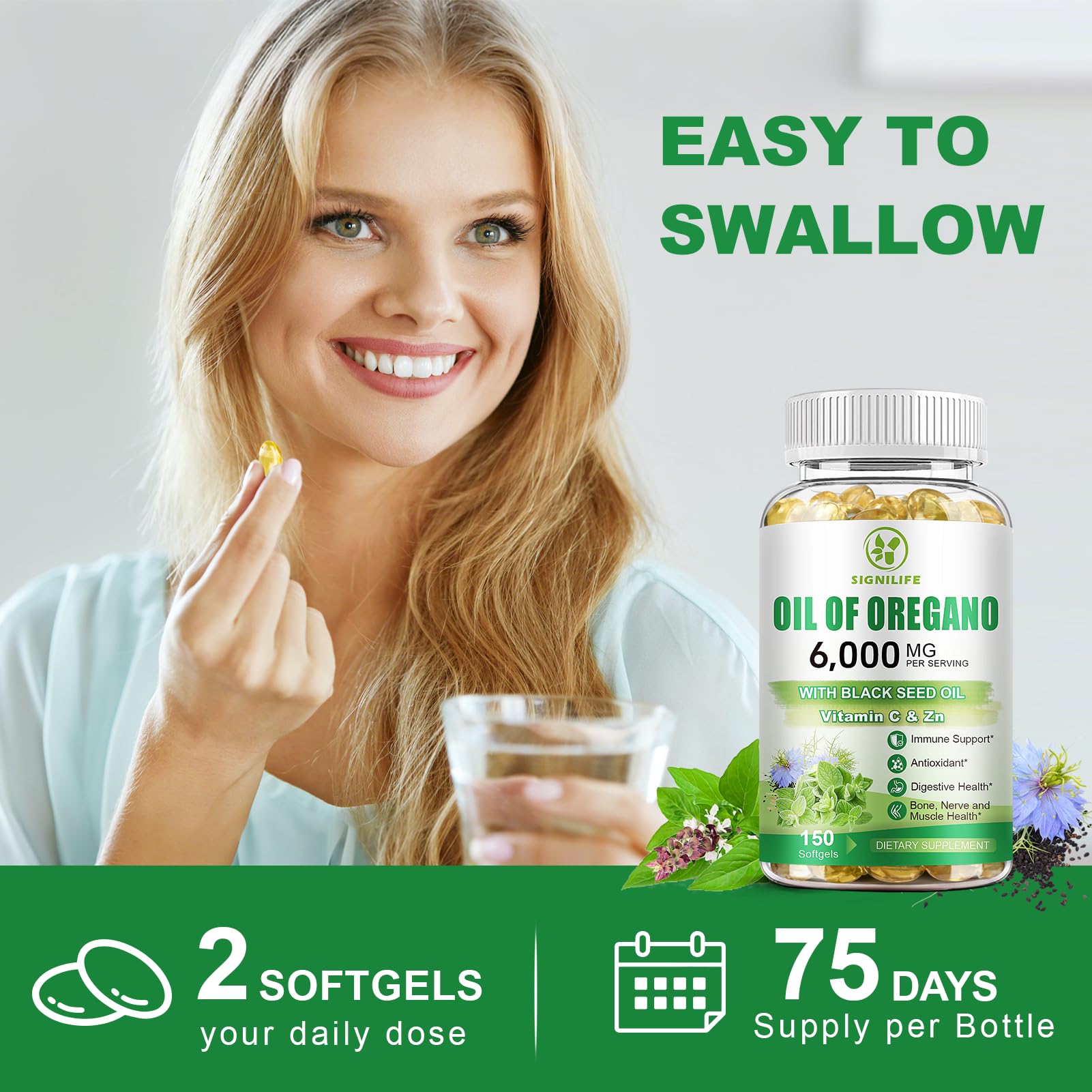 Oil of Oregano with Black Seed Oil, 6000mg/Serving, 150 Softgels — Amazon image 7