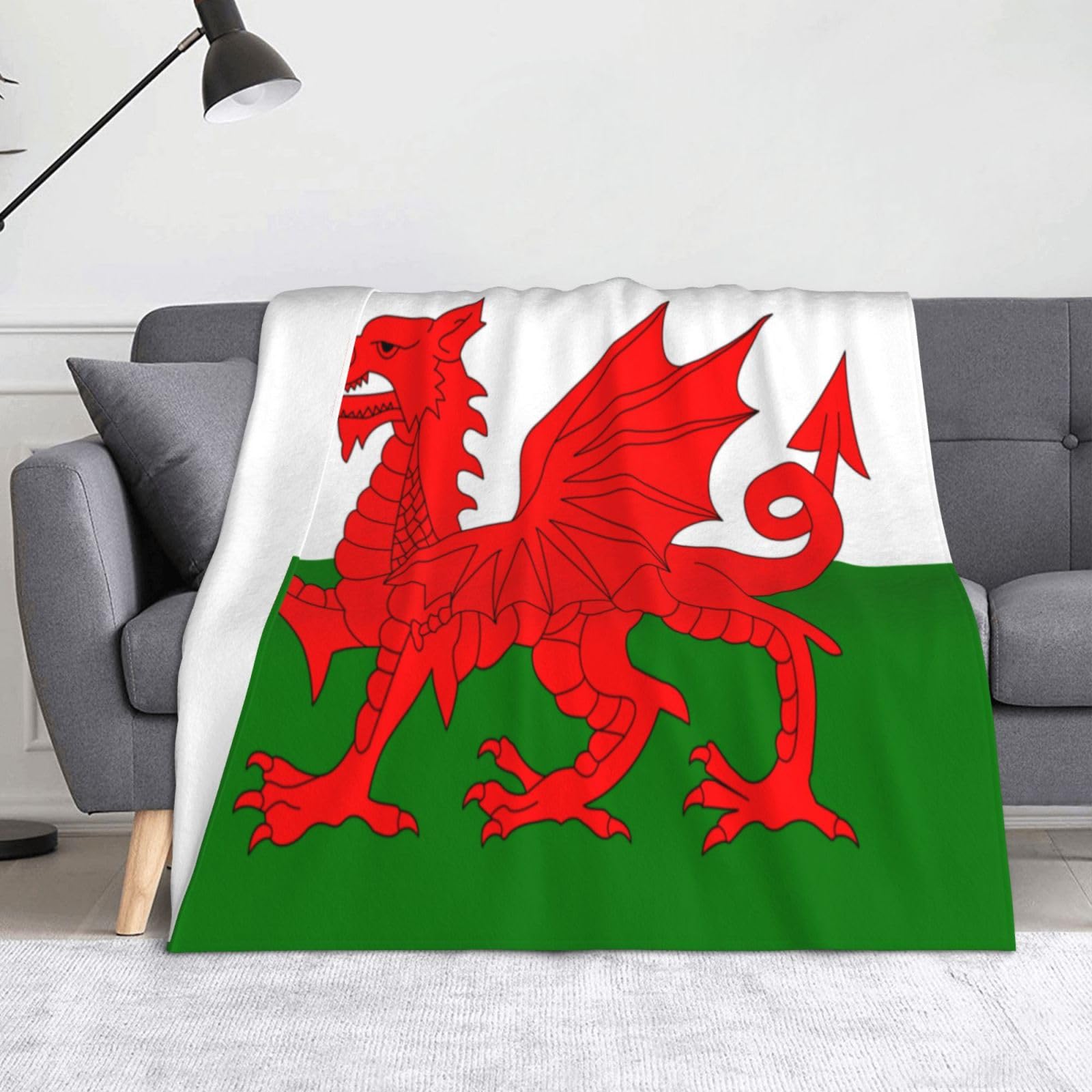 Soft Fluffy Cozy Warm Flannel Blanket, Flag of Wales Patterns Throw Blanket for Living Room, Sofa, Chair, Camping, Travel Bed Blanket