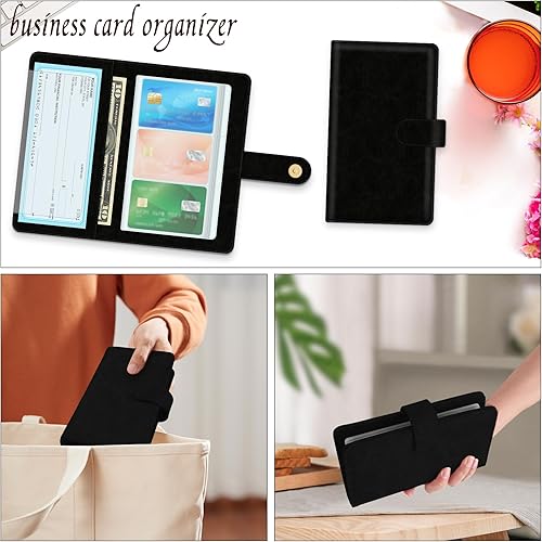 Miniatura 6 de bvya Organizador de tarjetas de visita con bloqueo RFID, cartera de piel sintética, para mujeres y hombres, organizador de tarjetas de crédito, 96