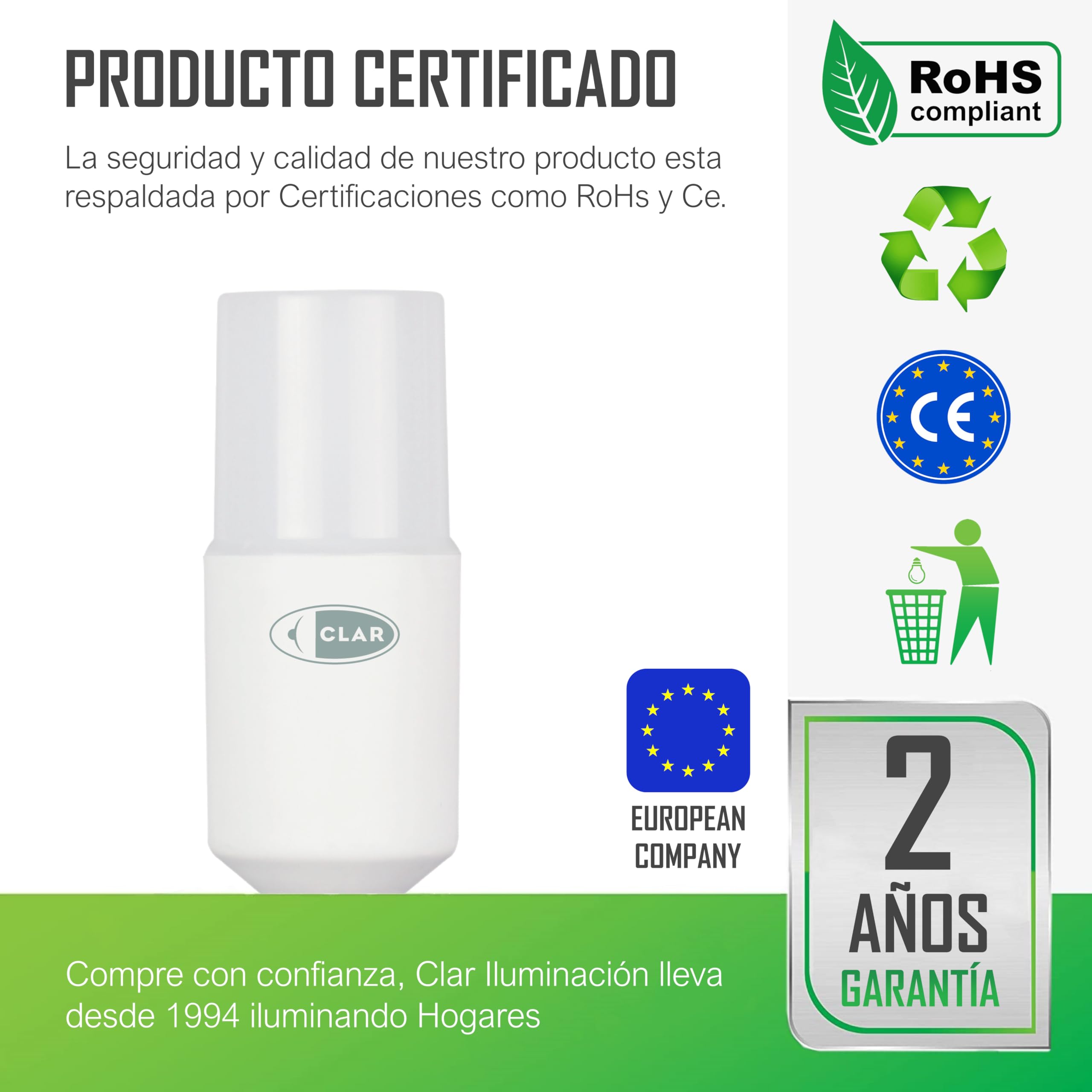 CLAR - Bombilla LED E27 Luz Neutra 4000K, Tubular 15W (Pack 10)
