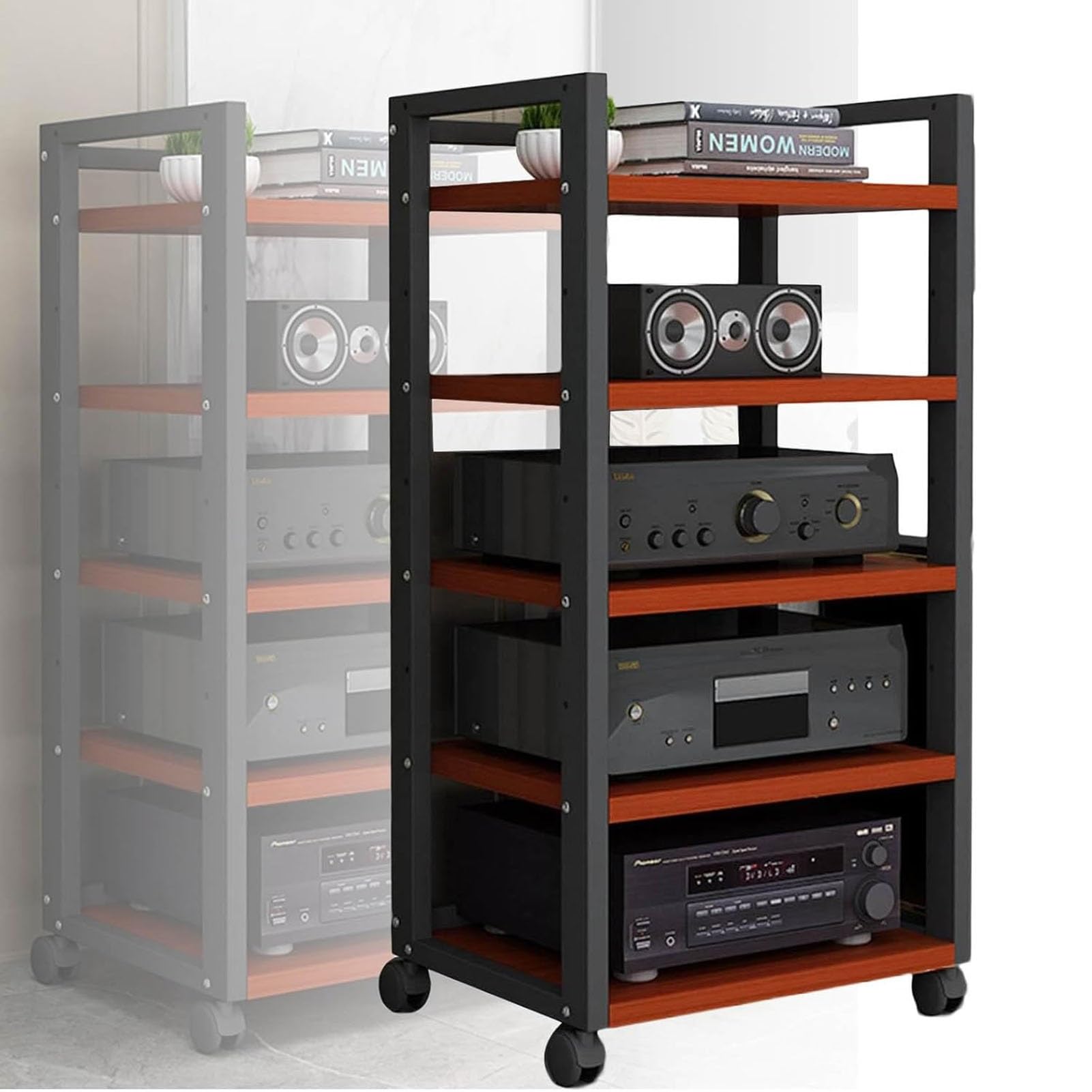 HOFSSI Media Storage Shelves,5 Tier AV Media Cabinet Stand Component Cabinet, Multifunctional Media Stereo Stand CD Player for Home/Office (Size :50x40x100cm) (Color : B)