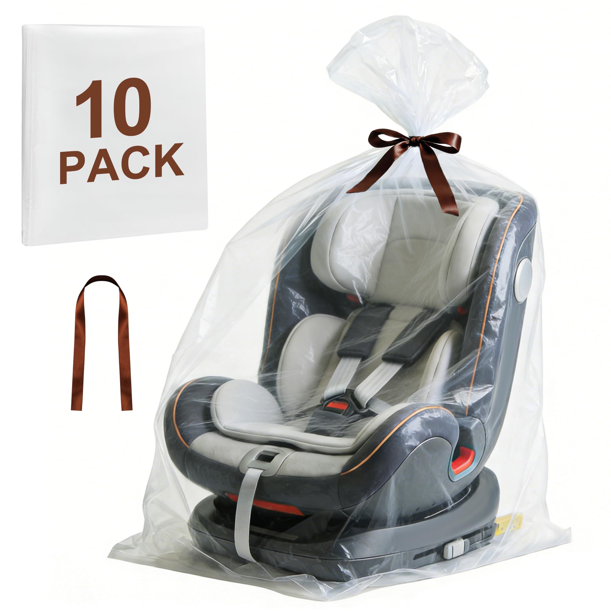 Jumbo 100x150cm Clear Plastic Storage Bags with Ties, 2 Mil Heavy-Duty Protection for Oversized Items, Car Seats, Strollers, Suitcases, Seasonal Decor & More, Pack of 10