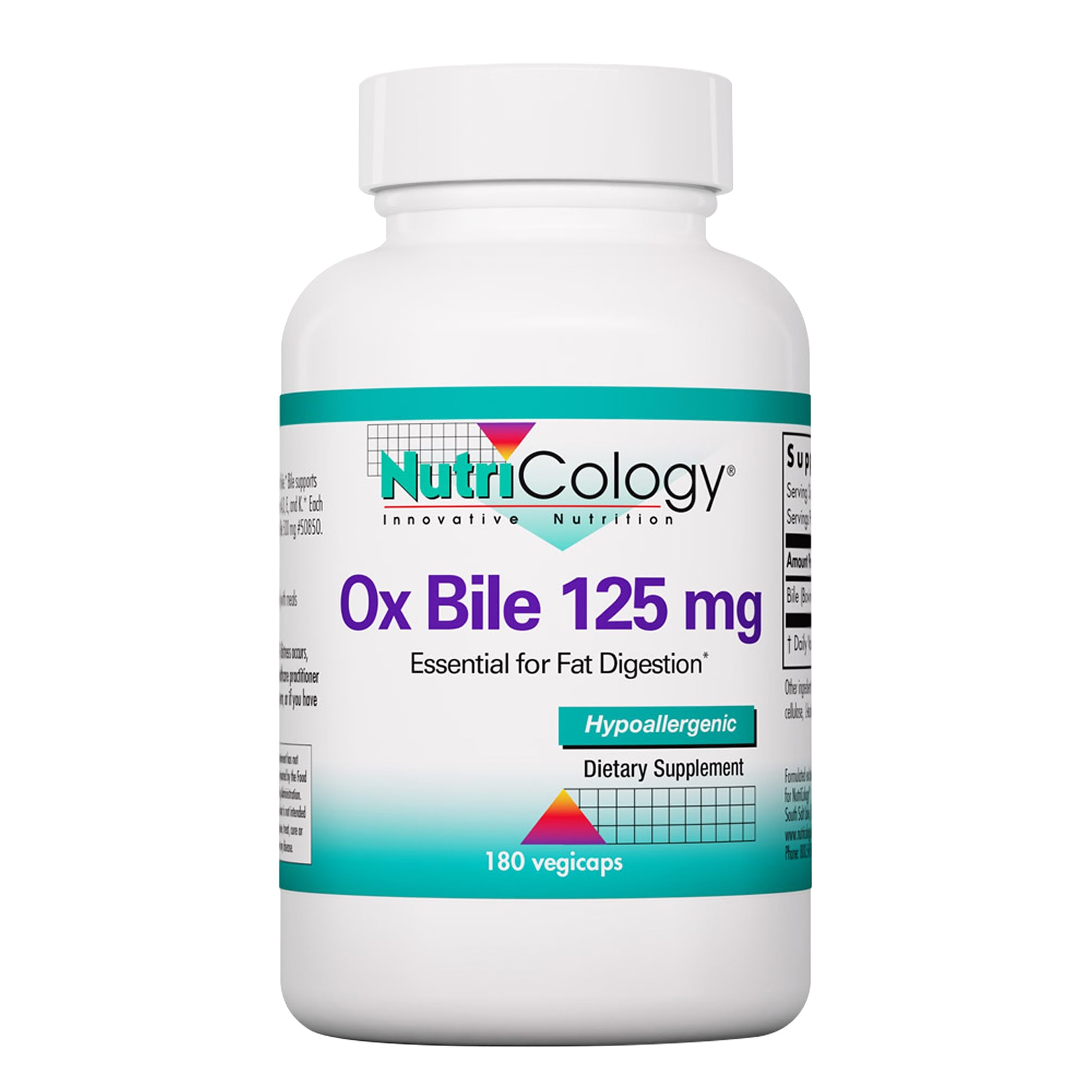 Nutricology Ox Bile 125 mg Concentrated Bile Salts, 180 Capsules
