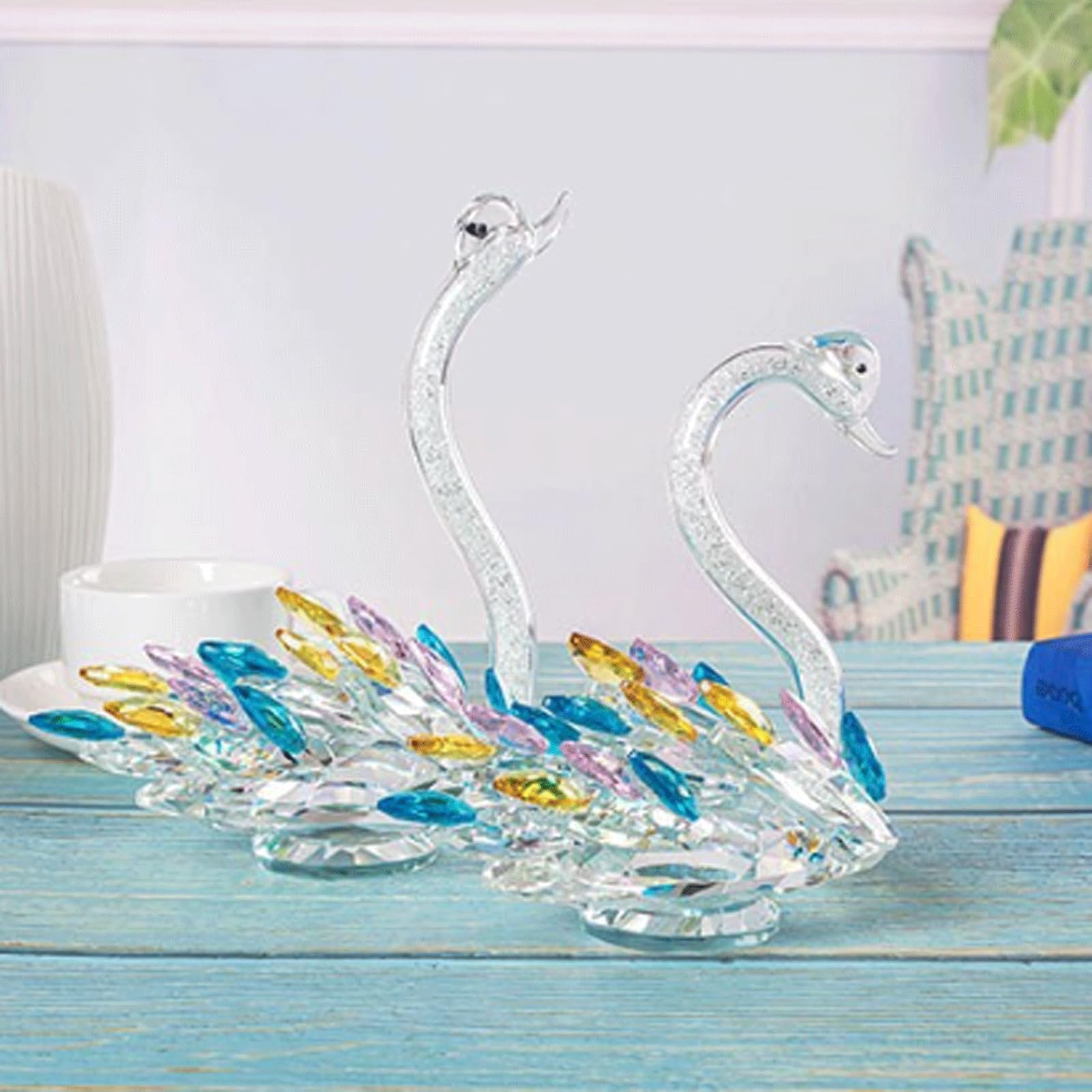 1 par de figuritas de Cisne de Cristal, Adornos de vitral, Mueble de TV, figuritas de Cisne en Miniatura, gabinete de Vino, Ventana, artesanías de Cristal Bonita Figura