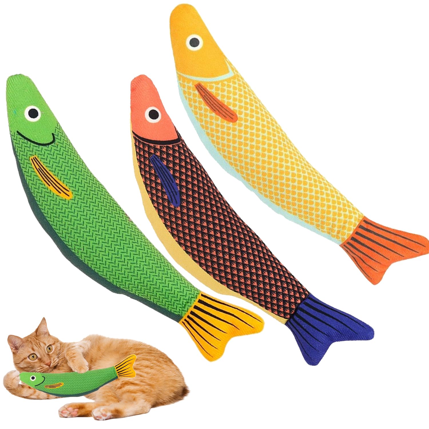 Shatore 3PCS Cat Catnip Toys - Interactive Plush Catnip Fish Toys for Indoor Cats & Kittens, Soft & Durable Cat Toys for Play