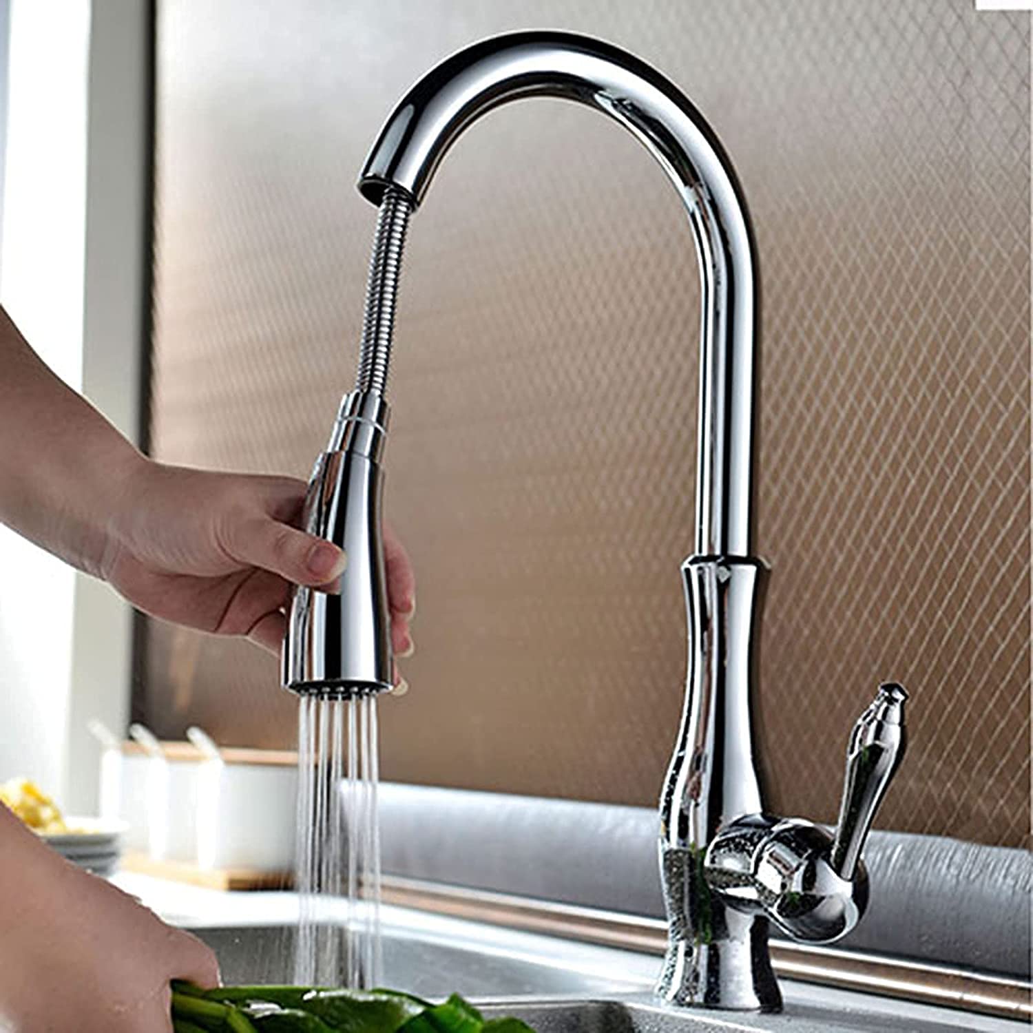 Grifo de cocina Grifo de cocina de latón Dos funciones Grifo mezclador de cocina Grifos de fregadero extraíbles Puede girar 360 grados Adecuado para cocina, Bronce negro