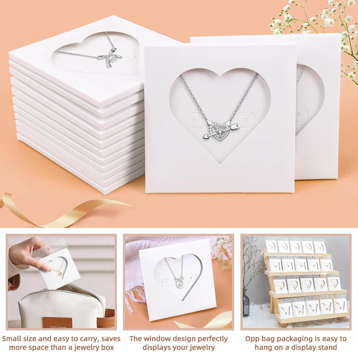 Jewelry Box, Earring Holder Display Cards for Selling, Necklace Bracelet Jewelry Gift Box (50Pack Heart)