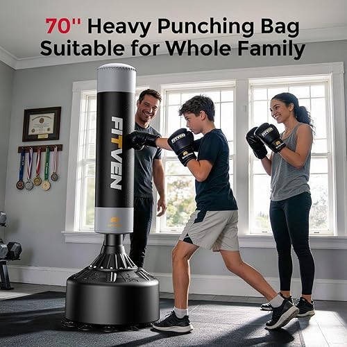 Miniatura 9 de FITVEN - Bolsa de boxeo independiente con guantes de boxeo, bolsa de boxeo pesada con base de ventosa - Bolsa de kickboxing para hombres