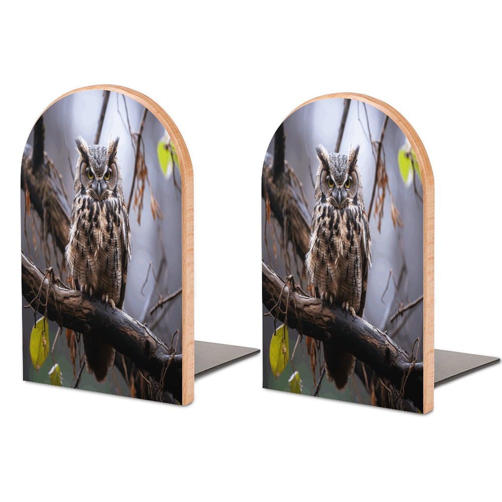 Owl on A Branch Bookend Wood Book End for Shelves Heavy Duty Non-Slip Wooden Bookend Support Universal Economy Bookends Fancy Modern Decorative Book Accessories 1 Pairs