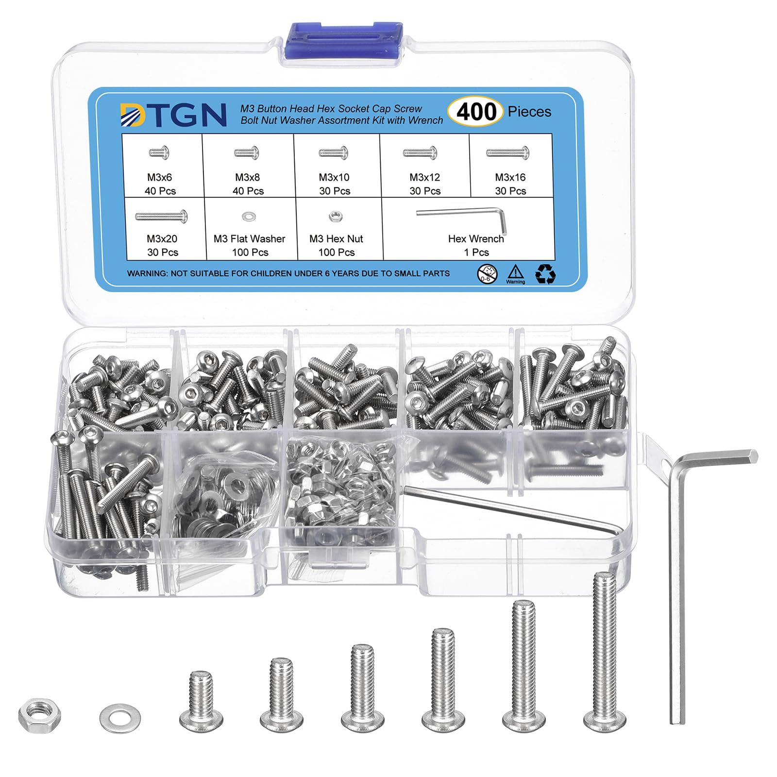 DTGN 400Pcs M3 Button Head Socket Cap Screws