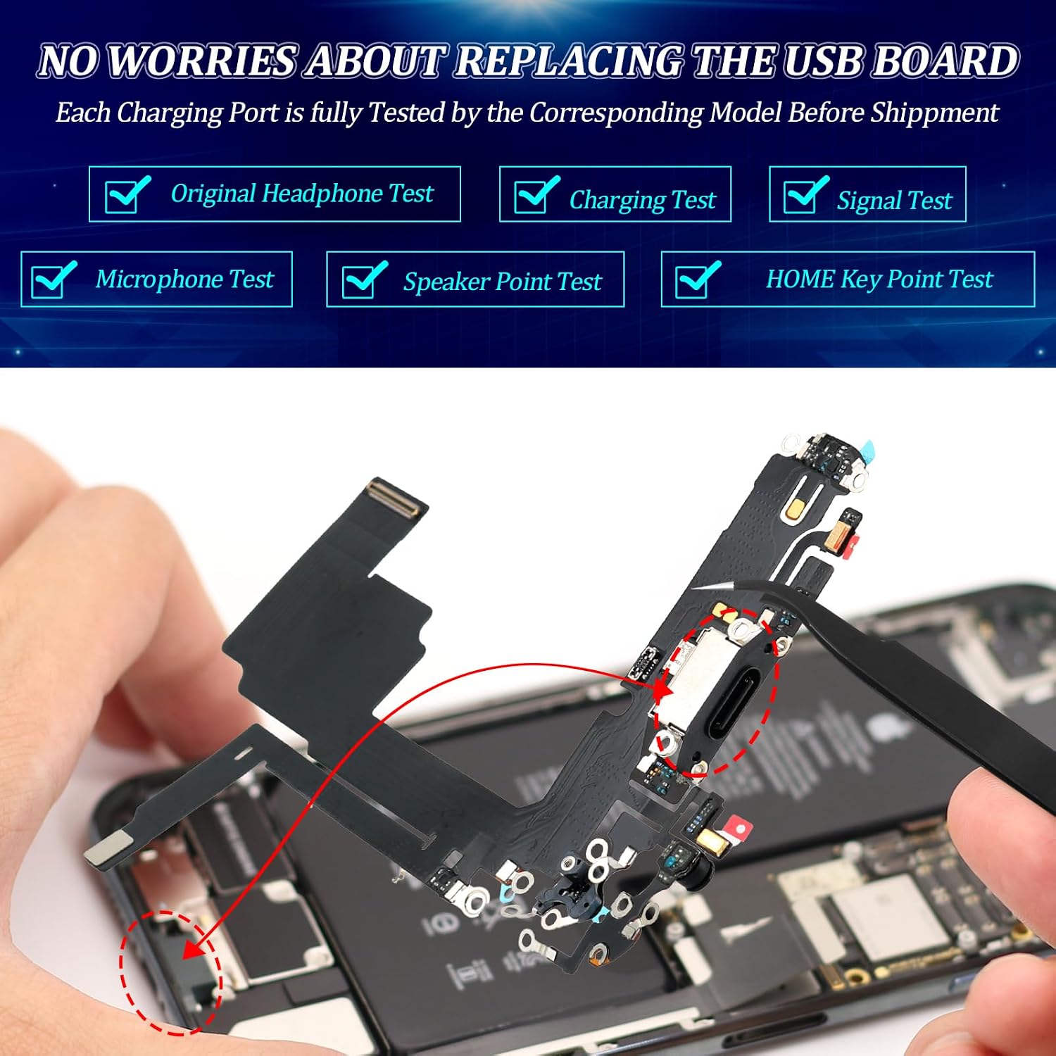 Replacement for iPhone 15 Pro Charging Port Dock Connector for iPhone 15 Pro A3102 A2848 A3101 A3104 Charging Port Replacement USB Charger Board Flex Cable Assembly Accessories with Repair Tools