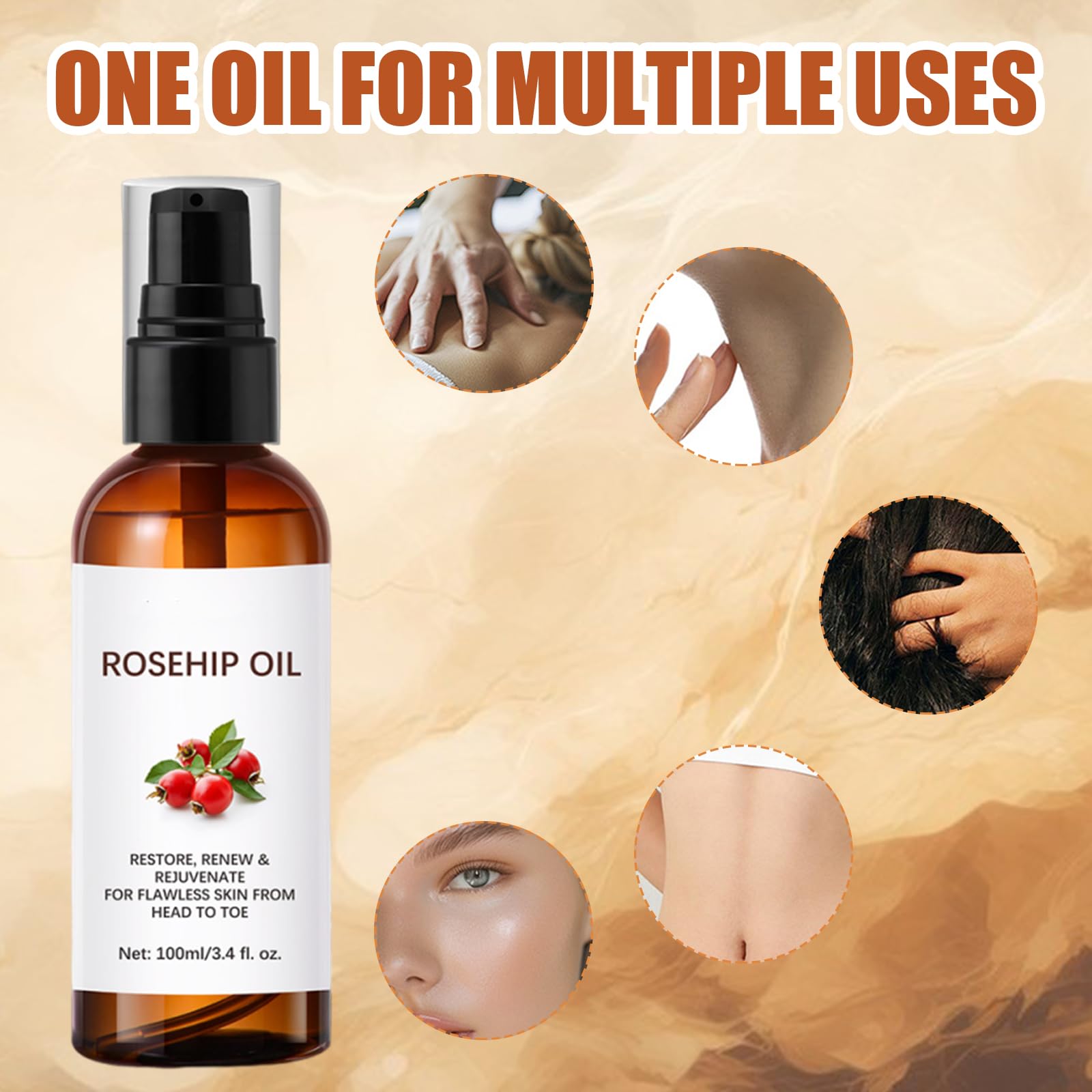 Rosehip Oil For Face,Rosehip Oil Organic,Rose Hip Oil for Skin Rosehip Oil the Ordinary Rosehip Oil Rosehip Oil for Skin Nails and Hair for Nourishment Dryness and Fine Lines (100ml) - Image 3