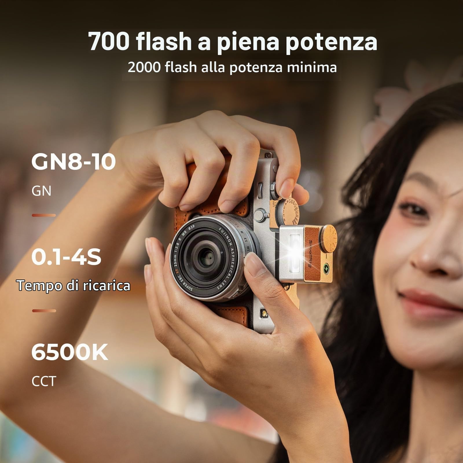 SMALLRIG RS-R20 - Mini flash per fotocamera Fuji X100, Ricoh GR, Nikon ZF, Sony A7C, Speedlite manuale GN8-10, 5 livelli 1/1-1/16, 700 flash a piena potenza, 6500 K, batteria 400 mAh -5882