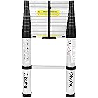 Ohuhu 12.5 FT Aluminum Telescoping Ladder, One-Button Retraction Extension Ladder, Collapsible Ladders with Spring Loaded Locking Mechanism, Telescopic Compact Ladders for Home, 330 Pound Capacity
