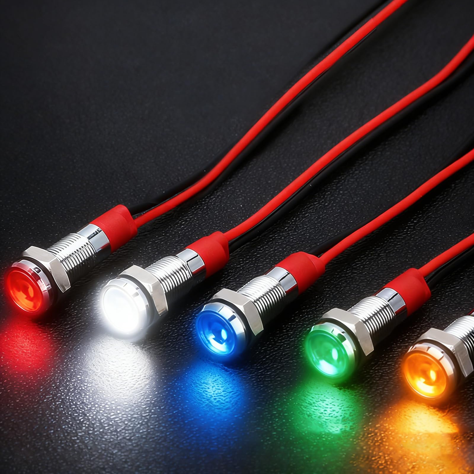 Joycabin 10 luci LED in metallo da 8 mm, con cavo da 15 cm, impermeabili, AC/DC, 12 – 24 V, per moto, furgoni, barche, auto (giallo, verde, blu, rosso, bianco)