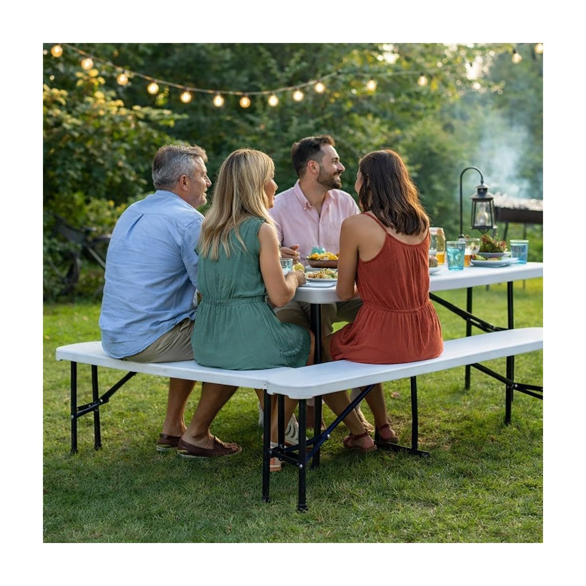 Lot de 2 Bancs de Jardin Pliables Blancs 180 x 28 x 43.5H cm Banc Exterieur Interieur Camping Réception