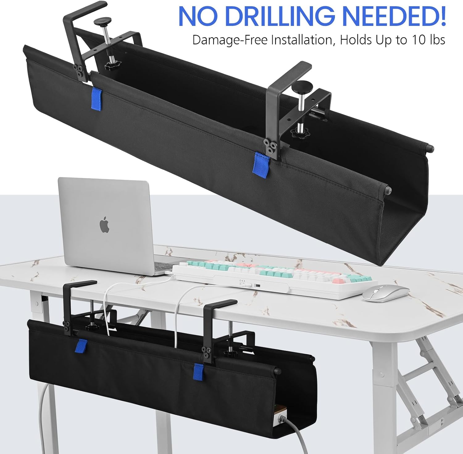 28" Under Desk Cable Management Tray- Clamp/Screw Mount Desk Cable Organizer Cable Tray Hiders for Office&Home