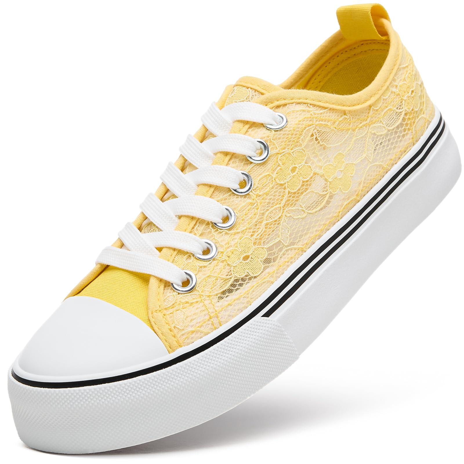 Women's Low-Top Mesh Canvas Sneakers, Lace-Up with Embroidery