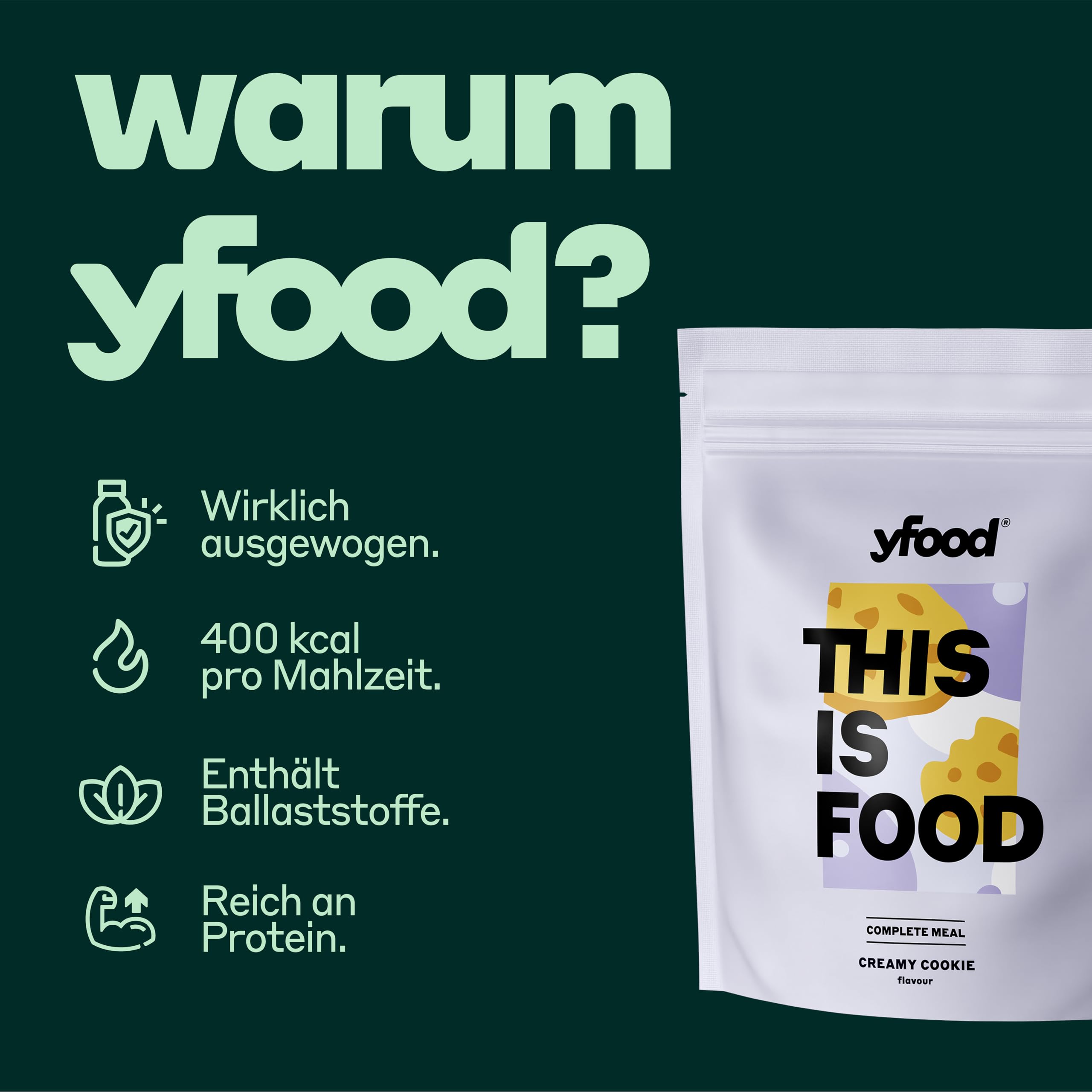 yfood Bebida Creamy Cookie – 12 comidas de 400 kcal en polvo – 25 g de proteína – Comida completa y saludable para llevar – Sabor: galleta