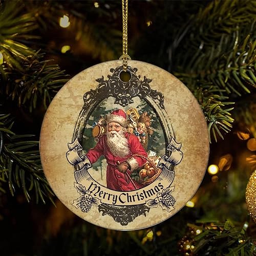 Cheyan Funny Retro Christmas Theme Christmas Porcelain Ornament Home Decorations Christmas Pendants Santa Claus Christmas Tree Hanging Ornament