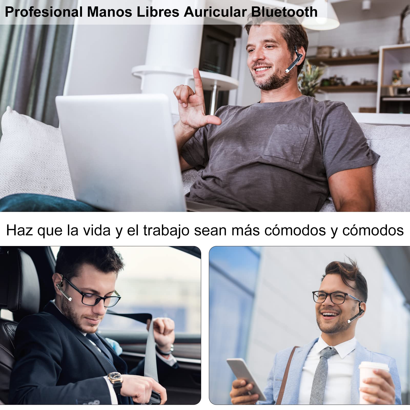 Manos Libres Auricular Bluetooth Auricular inalámbrico Bluetooth Mano Libre con HD CVC8.0 Micrófono Dual Cancelación de Ruido Manos Libres Auricular Bluetooth
