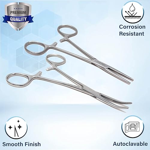 Miniatura 5 de Juego de 2 pinzas de hemostato Kelly rectas y curvas de 5.5 pulgadas, pinzas de bloqueo de acero inoxidable de alta calidad, con mandíbulas de media